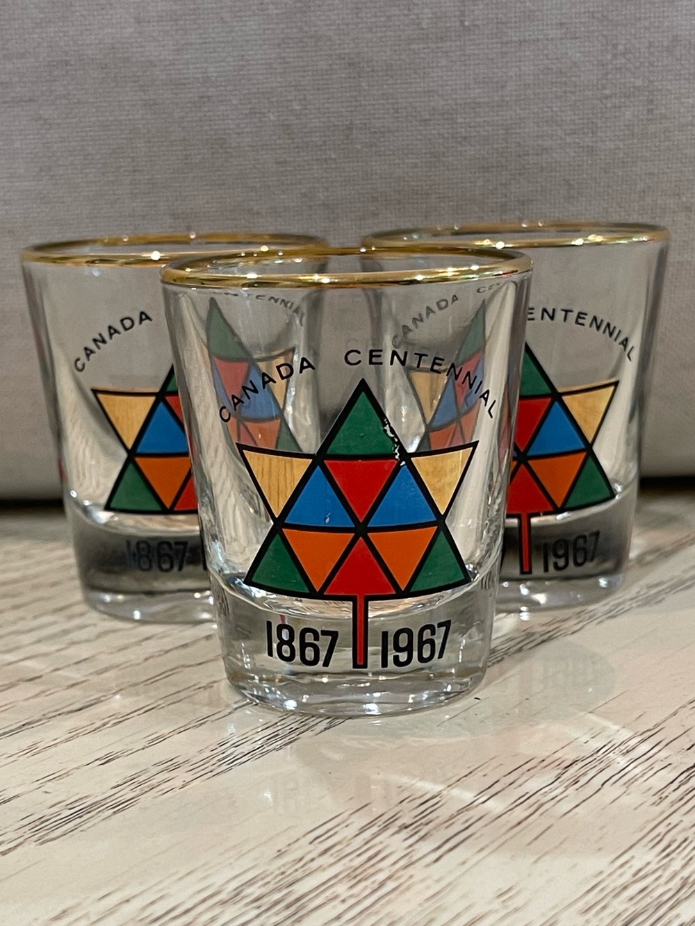 Canada Centennial 1867-1967 Gold-Rim Shot Glass - Set of 3